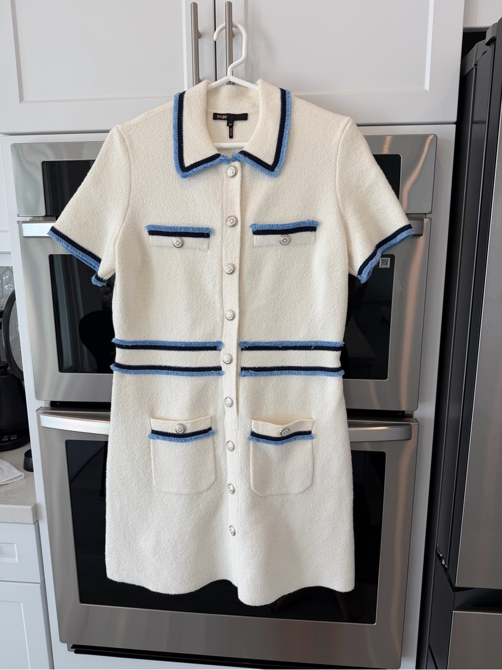 Maje cream dress with blue detailing